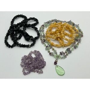 Gemstone‎ Amythest, Onyx, Avertine & Flourite Chip Necklaces x 4